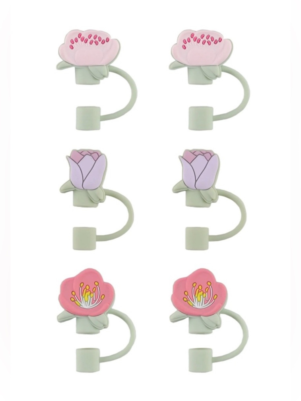 CWC Pink Floral Straw Toppers - 6 Pack - Picture 3 of 4
